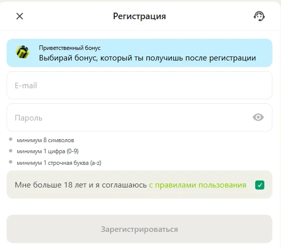 Анкета регистрации на Topmatch: поля e-mail и пароля, согласие с правилами